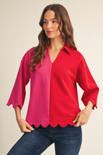 Load image into Gallery viewer, Jodifl Scallop Edge Color Blocked Top in Red/Fuchsia

