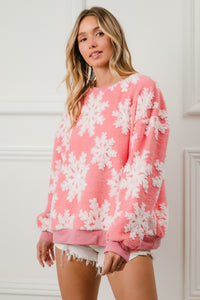 BiBi Christmas Snowflake Pullover Top in Pink