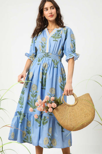 Umgee Bold Floral Print Midi Dress in Periwinkle Mix XL Umgee Bold Floral Print Midi Dress in Periwinkle Mix XL