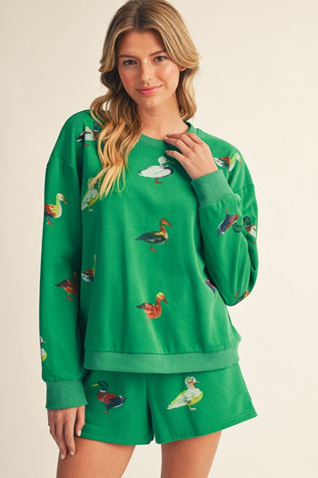 Jodifl Duck Print Sweatshirt & Shorts Sets in Kelly Green