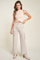 Davi & Dani Tummy Control Mid Rise Cargo Pants in Cool Beige FINAL SALE