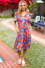 Load image into Gallery viewer, Haptics Fit and Flare Floral Print Midi Dress in Blue/Orange
