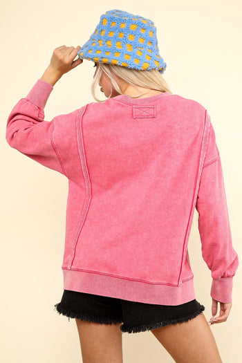 Very J OVERSIZED Mineral Washed French Terry Top in Pink