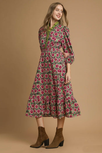Umgee Vibrant Floral Print Maxi Dress in Sage Mix