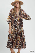 Load image into Gallery viewer, Umgee Abstract Print Midi Dress in Brown
