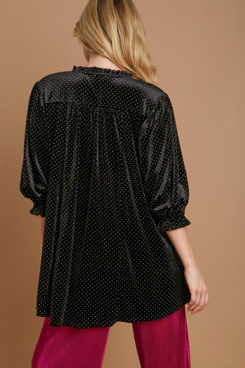 Umgee Beaded Velvet Tunic Top in Black