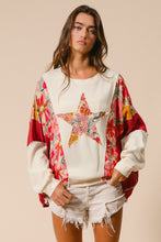 Load image into Gallery viewer, BiBi Mix n Match Knit and Print Top with Star Patch on Front in Oatmeal/Rust
