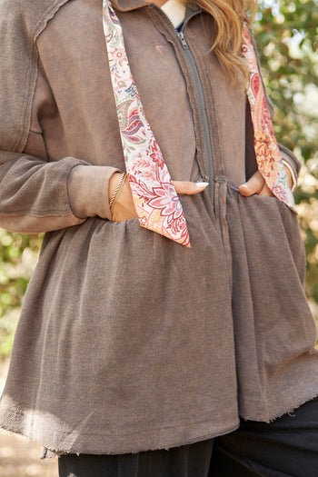 J.nna Mineral Washed Zip Up Jacket in Ash Gray