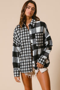 BiBi Mix N Match Plaid Button Down Top in Black