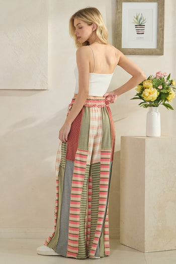 Oli & Hali Mixed Print Patchwork Pants in Pink