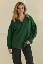 Load image into Gallery viewer, Veveret Oversized V-Neck Hoodie Top in Hunter Green

