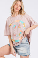 Sage+Fig OVERSIZED Top with Mixed Print Smiley Face Patch on Front in Mauve