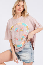Load image into Gallery viewer, Sage+Fig OVERSIZED Top with Mixed Print Smiley Face Patch on Front in Mauve
