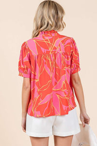 Mittoshop Leaf Print Babydoll Top in Coral Combo