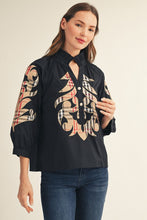 Load image into Gallery viewer, Jodifl Plaid Baroque Applique Detail Solid Top in Black
