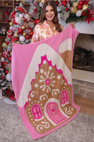 Jess Lea Whimsical Gingerbread House Blanket in Pink