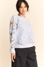 Load image into Gallery viewer, Davi &amp; Dani Sheer Floral Embroidered Sweatshirt in Blue

