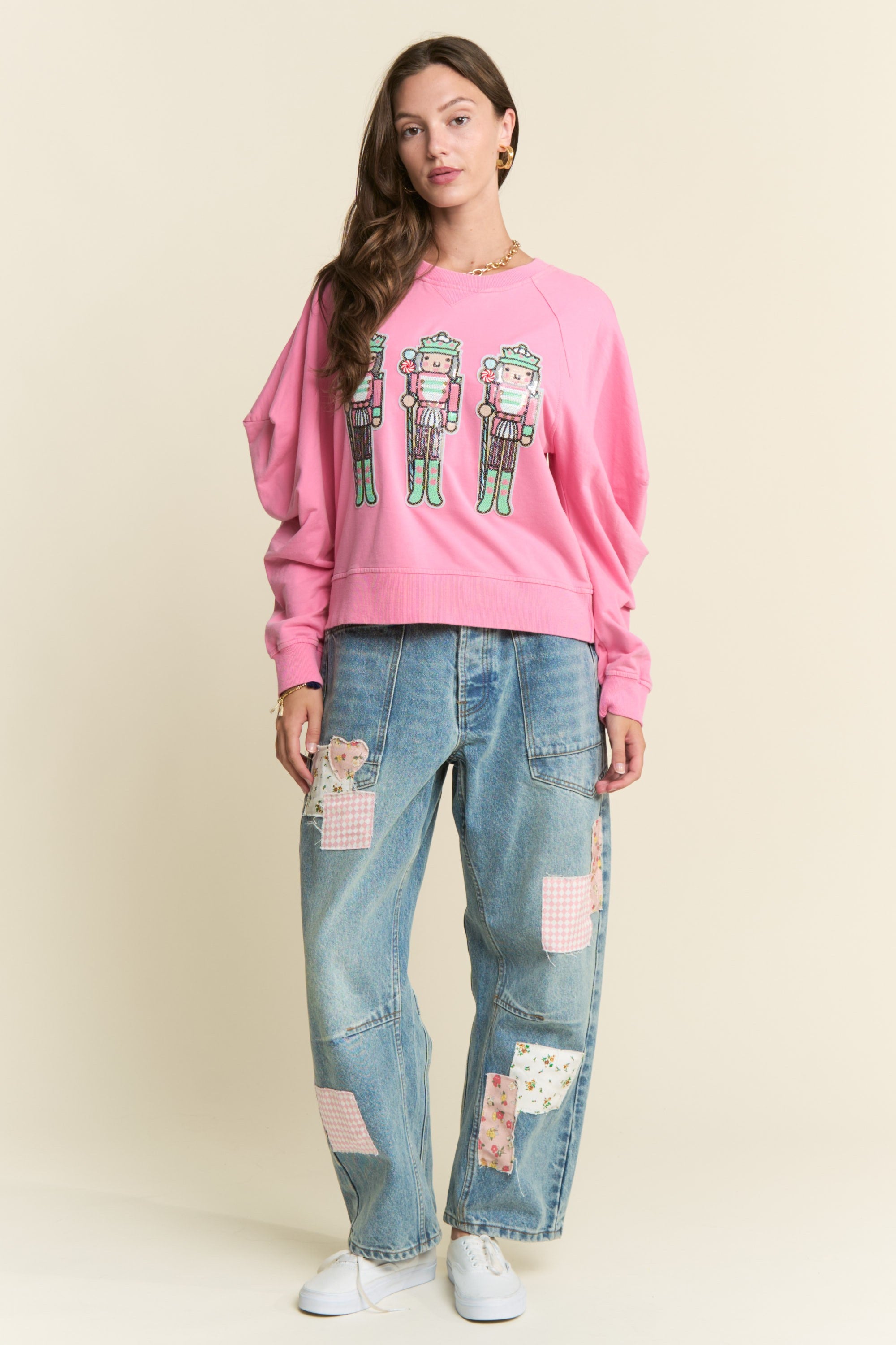 J.nna Sequin Nutcracker Patched Top in Pink – June Adel
