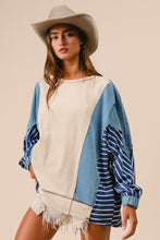 Load image into Gallery viewer, BiBi OVERSIZED Mixed Fabric Top with Stripes in Oatmeal
