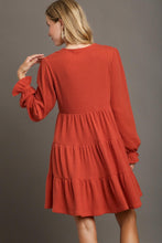 Load image into Gallery viewer, Umgee Crochet Embroidery Tiered Knit Dress in Rust
