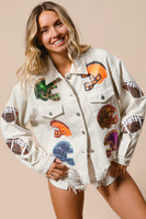 BiBi Corduroy Jacket with Sequin Helmet and Football Patches in Off White
