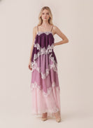 Lena Romantic Layered Maxi Dress in Wine Multi