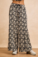 BiBi Floral Jacquard Wide Leg Pants in Black/Light Grey