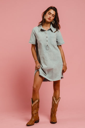 BiBi Washed Twill Dress in Slate Blue