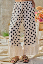Load image into Gallery viewer, BiBi Linen Blend Polka Dot Printed Ruffle Lace Hem Pants in Cream/Black
