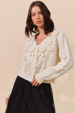 Load image into Gallery viewer, So Me Textured Flower Applique Knit Cardigan in Cream
