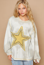 Load image into Gallery viewer, POL Vintage Washed Star Patch Top with Stud Details in Grey Multi
