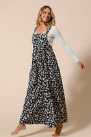 BiBi Daisy Print Textured Wide Leg Jumpsuit in Black
