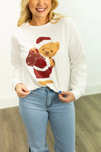 Load image into Gallery viewer, Grace+Emma Teddy Bear Santa Sweatshirt in White
