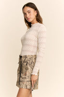 Davi & Dani Striped Lace Mesh Top in Cream