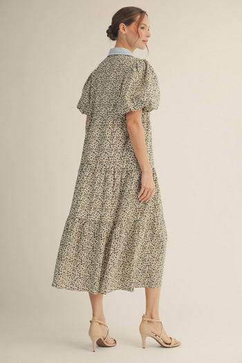 leopard pleated georgette flounce smock midi dress Ganni Pleated Georgette Flounce Smock Midi Dress