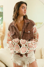 Load image into Gallery viewer, BiBi Corduroy Jacket with Crochet Flower Sleeves in Mocha/Blush
