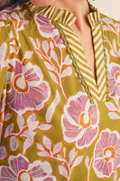 Jodifl Ruffled Neckline Floral Top in Green Moss