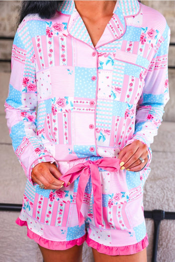 Jess Lea Pink Heirloom Patchwork Ruffle Pajama Set in Pink Heirloom