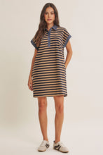 Load image into Gallery viewer, In February Yacht Club Relaxed Fit Casual Stripe Polo Mini Dress in Navy/Latte
