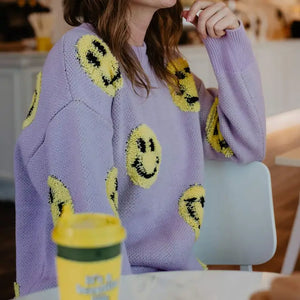 Katydid Light Purple Happy Face Sweater Shirts & Tops Katydid   