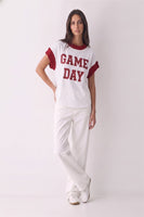 Star Drop Game Day Graphic Knit Top in White/Deep Red
