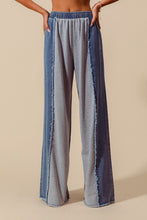 Load image into Gallery viewer, So Me Denim and French Terry Distressed Wide Leg Pants in Denim/Light Grey
