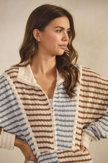 LovLov Contrasting Color Striped Textured Top in Multi Color