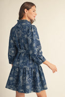 Jodifl Ruffle Detail Textured Denim Dress in Denim