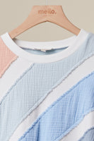 mello. Colorblock Textured Stripe Pullover Top in Off White