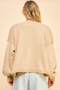 Davi & Dani OVERSIZED Textured Knit Large Daisy Sweater in Beige