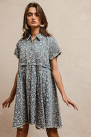 BiBi Denim Floral Mini Dress with Frayed Details in Denim
