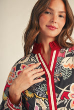 Load image into Gallery viewer, Jodifl Ruffled Neckline Button Down Boho Floral Top in Red Mix
