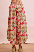 BiBi Eyelet Side Elastic Waist Wide Leg Pants in Floral