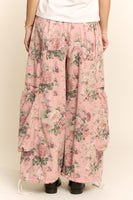 Davi & Dani Floral Print Wide Leg Pants in Pink